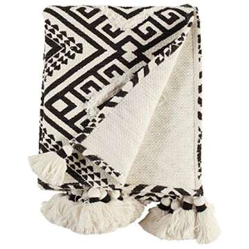 Amazon Brand – Rivet High Contrast Black and White Global Geometric 100% Cotton Throw Blanket