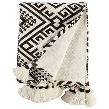 Amazon Brand – Rivet High Contrast Black and White Global Geometric 100% Cotton Throw Blanket