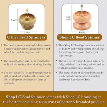 Clay Bead Spinner with Big Eye Beading Needle & 3mtr Wire - Seed Bead Spinner for Jewelry Making Kit - Necklace Bracelet Maker Wooden Birthday Gifts - Pinewood