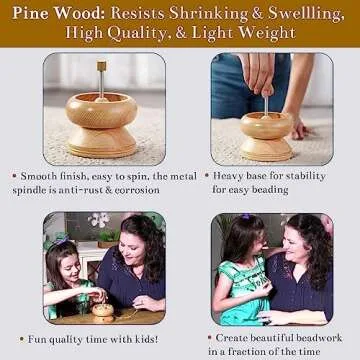 Clay Bead Spinner with Big Eye Beading Needle & 3mtr Wire - Seed Bead Spinner for Jewelry Making Kit - Necklace Bracelet Maker Wooden Birthday Gifts - Pinewood