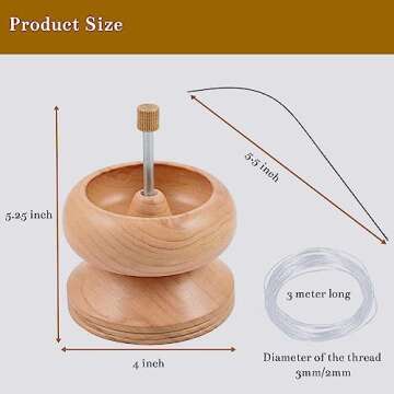 Clay Bead Spinner with Big Eye Beading Needle & 3mtr Wire - Seed Bead Spinner for Jewelry Making Kit - Necklace Bracelet Maker Wooden Birthday Gifts - Pinewood