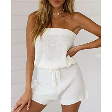 Chang Yun Womens Summer Jumpsuits Casual Loose Sleeveless Off Shoulder Elastic Waist Romper Loungewe...