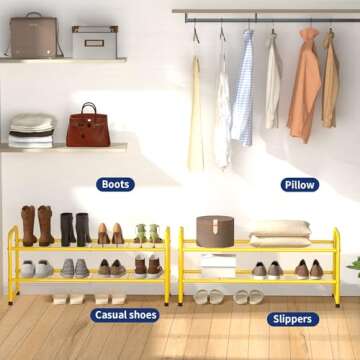 SUFAUY Shoes Rack Shelf for Closet Metal Stackable Shoe Storage Organizer, Wire Grid, 2-Tier, Gold
