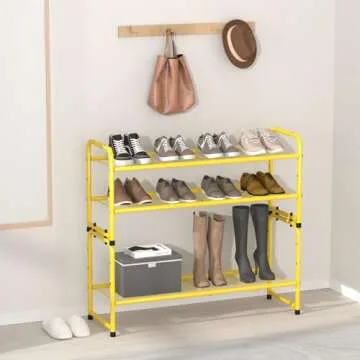 SUFAUY Shoes Rack Shelf for Closet Metal Stackable Shoe Storage Organizer, Wire Grid, 2-Tier, Gold