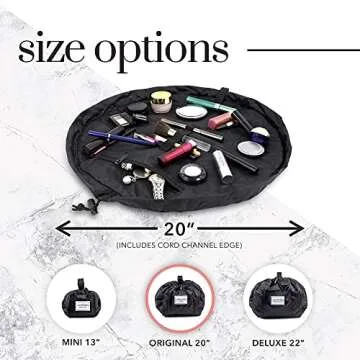 Lay-n-Go Cosmo Drawstring Cosmetic & Makeup Bag Organizer - Portable Drawstring Makeup Bag w/Zipper Pocket, Makeup Loops & More -Durable, Machine Washable Makeup Bag for Travel (20”, Metallic Silver)