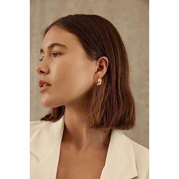 LILIE&WHITE Two Tone Hoop Earrings for Women C Shape Chunky Hoops Gold and Silver Earrings