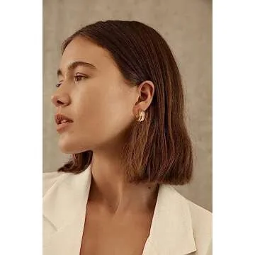 LILIE&WHITE Two Tone Hoop Earrings for Women C Shape Chunky Hoops Gold and Silver Earrings