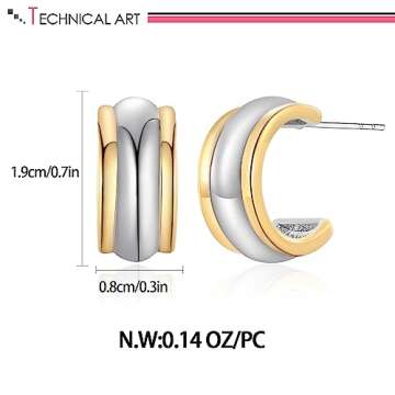 LILIE&WHITE Two Tone Hoop Earrings for Women C Shape Chunky Hoops Gold and Silver Earrings