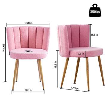 ATSNOW Pink Sherpa Dining Chairs Set of 2, Mid Century Modern Upholstered Side Chairs for Kitchen Living Room Vanity
