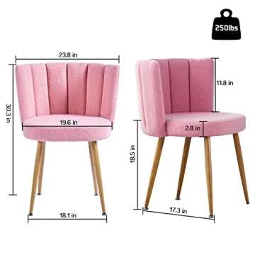 ATSNOW Pink Sherpa Dining Chairs Set of 2, Mid Century Modern Upholstered Side Chairs for Kitchen Living Room Vanity