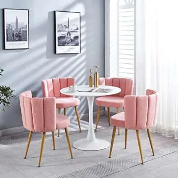ATSNOW Pink Sherpa Dining Chairs Set of 2, Mid Century Modern Upholstered Side Chairs for Kitchen Living Room Vanity