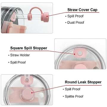 Replacement Straw Cover Spill Stopper Accessories for Stanley Cup 40 oz 30 oz Quencher, Tumbler Accessories of 6 Clear Straw with Cleaning Brush, 2 Silicone Cover Cap, 4 Leak Sproof Plug for Stanley