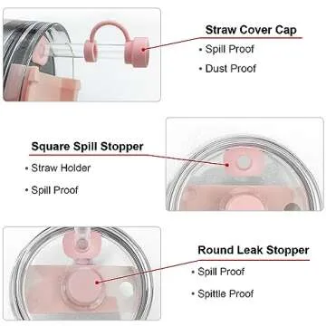 Replacement Straw Cover Spill Stopper Accessories for Stanley Cup 40 oz 30 oz Quencher, Tumbler Accessories of 6 Clear Straw with Cleaning Brush, 2 Silicone Cover Cap, 4 Leak Sproof Plug for Stanley