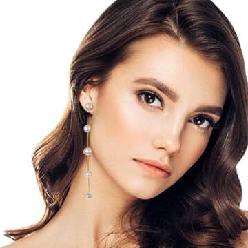 Long Tassel Pearl Dangle Earrings - Dangling Hanging Baroque AAA+ Freshwater Pearl Drop Dangle Earri...