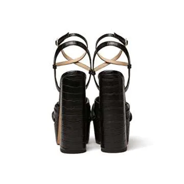 YODEKS Women's High Heels Sandals| Chunky Heel Platform Pumps| Peep Toe Ankle Strap Fashion Animal Print Summer Dress Shoes Snake Black Size 8.5