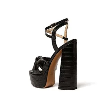 YODEKS Women's High Heels Sandals| Chunky Heel Platform Pumps| Peep Toe Ankle Strap Fashion Animal Print Summer Dress Shoes Snake Black Size 8.5