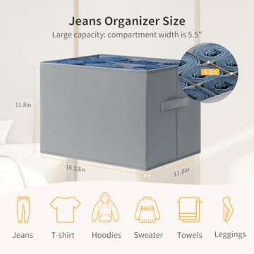 DIMJ Wardrobe Clothes Organizer, Jean Pants Towel Organizers for Closet, 9 Cell Stackable Wardrobe Shelf Dividers, Foldable Storage Bins for Clothes Sweater T-shirts Legging, 2 Pcs Grey