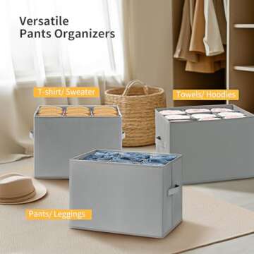 DIMJ Wardrobe Clothes Organizer, Jean Pants Towel Organizers for Closet, 9 Cell Stackable Wardrobe Shelf Dividers, Foldable Storage Bins for Clothes Sweater T-shirts Legging, 2 Pcs Grey
