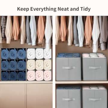 DIMJ Wardrobe Clothes Organizer, Jean Pants Towel Organizers for Closet, 9 Cell Stackable Wardrobe Shelf Dividers, Foldable Storage Bins for Clothes Sweater T-shirts Legging, 2 Pcs Grey