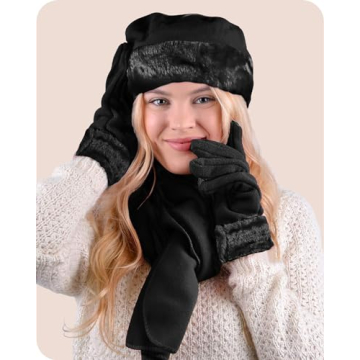 Women's Warm Fleece Hat Scarf and Glove Set - Chic Winter Gift