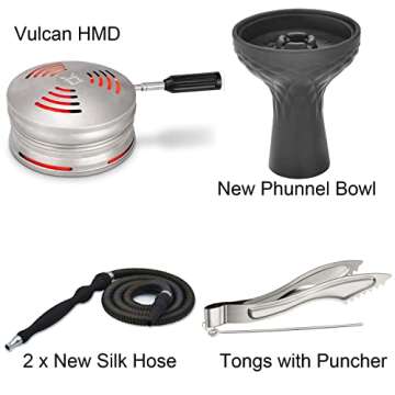 Hookah Set with Everything - Kitosun Updated Cube Modern Shisha include Vulcan HMD Silicone Phunnel Bowl Silk Pipe Coal Tongs Remote LED Light for Great Smoking | Easy Cleaning Easy Inhale 2 Hoses