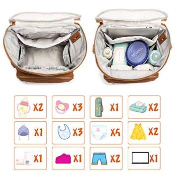 Ezgnuk Leather Diaper Bag Backpack, Travel Back Pack,Large Capacity Maternity Baby Nappy Organizer with USB Charging Port… (Brown)