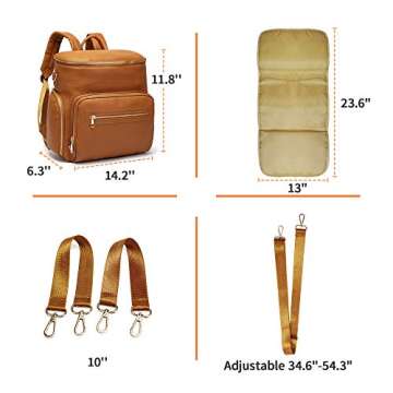 Ezgnuk Leather Diaper Bag Backpack, Travel Back Pack,Large Capacity Maternity Baby Nappy Organizer with USB Charging Port… (Brown)