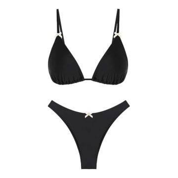 ZAFUL String Bikini Sets for Women Sexy Triangle Textured Tied Thong Bikini Swimsuit Solid Brazilian...
