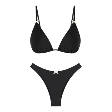 ZAFUL String Bikini Sets for Women Sexy Triangle Textured Tied Thong Bikini Swimsuit Solid Brazilian...