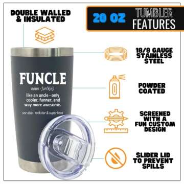 Stainless Steel Vacuum Insulated Tumbler for Uncles – Large Travel Coffee Cup – Funny Uncle Gift...