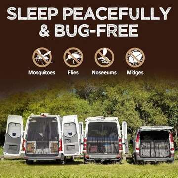 Living in a Bubble Van Bug Screen for Mid & High Roof Mercedes Sprinter, Ford Transit & Other Campervans, Universal Size Rear Door Flyscreen Mosquito Net, Center Zipper Closure (Large)