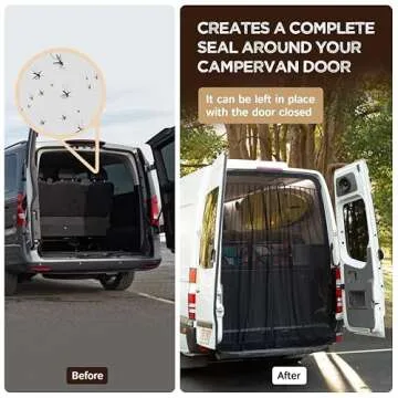 Living in a Bubble Van Bug Screen for Mid & High Roof Mercedes Sprinter, Ford Transit & Other Campervans, Universal Size Rear Door Flyscreen Mosquito Net, Center Zipper Closure (Large)