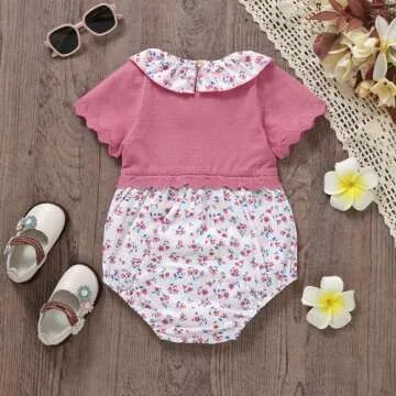 mimixiong Baby Romper, Girls Knitted Ruffle One Piece Short Sleeve Outfits