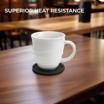 H&S Non Slip Silicone Drink Coasters - Set of 6 - Large Black Cup Coaster Set for Outdoor & Indoor Drinks - Anti Stain & Heat Resistant - Cup Table Pads - Cup Place Mat - Drink Coasters Plain