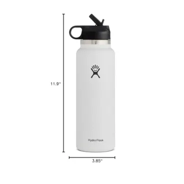 Hydro Flask 40 oz Wide Mouth Straw Lid White Leakproof Insulated