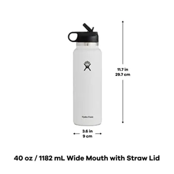 Hydro Flask 40 oz Wide Mouth Straw Lid White Leakproof Insulated