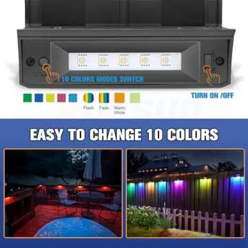 VOLISUN Solar Lights for Fence,8-Pack 1800mah Outdoor Solar Fence Lights Waterproof Led Color Glow S...