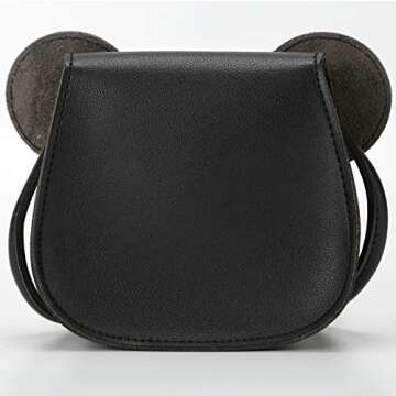 Ondeam Little Mouse Ear Bow Crossbody Purse,PU Shoulder Handbag for Kids Girls Toddlers(Black)
