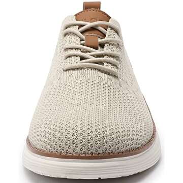 VILOCY Men's Casual Dress Sneakers Oxfords Business Shoes Lace Up Lightweight Comfortable Breathable Walking Knit Mesh Fashion Sneakers Tennis Beige,EU44