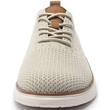 VILOCY Men's Casual Dress Sneakers Oxfords Business Shoes Lace Up Lightweight Comfortable Breathable Walking Knit Mesh Fashion Sneakers Tennis Beige,EU44