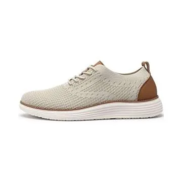VILOCY Men's Casual Dress Sneakers Oxfords Business Shoes Lace Up Lightweight Comfortable Breathable Walking Knit Mesh Fashion Sneakers Tennis Beige,EU44