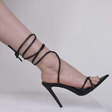 GENSHUO Women's Sexy Strappy Sandals heel 11cm/4.33 inch Summer High Stiletto Heeled Pump Pointed Op...