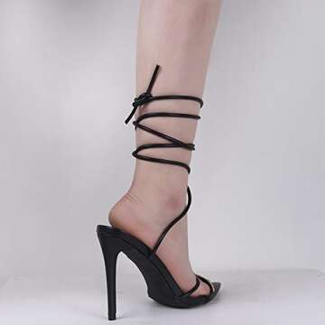 GENSHUO Women's Sexy Strappy Sandals heel 11cm/4.33 inch Summer High Stiletto Heeled Pump Pointed Open toe Party Wedding Shoes Black BK-11-8