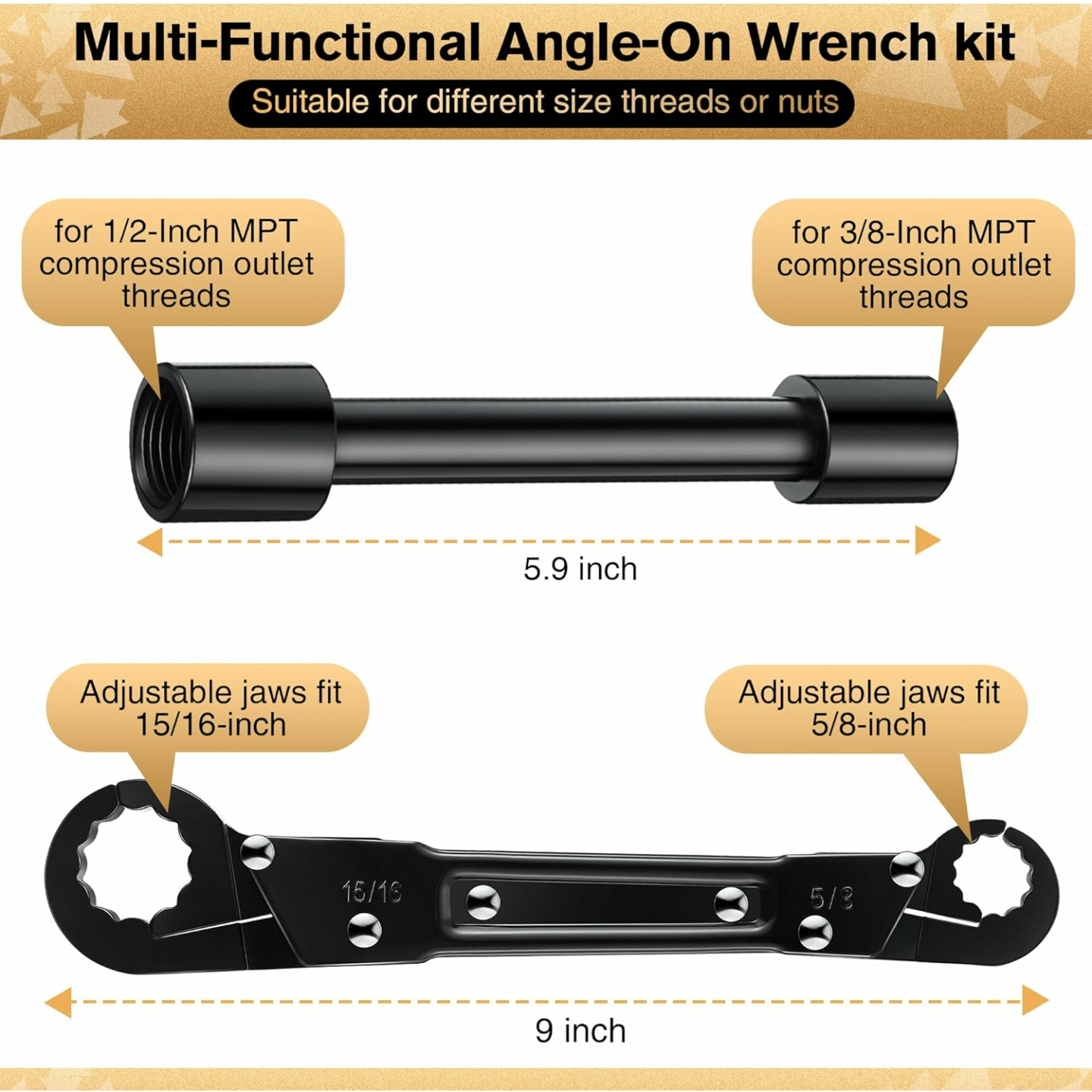 Feekoon Plumbing Tools 3 in 1 Wrench Kit
