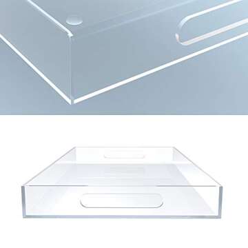 Vale Arbor Clear Acrylic Serving Tray for Vanity, Bathroom, Ottoman, Desk and Décor with Handles (Rectangle, Large)