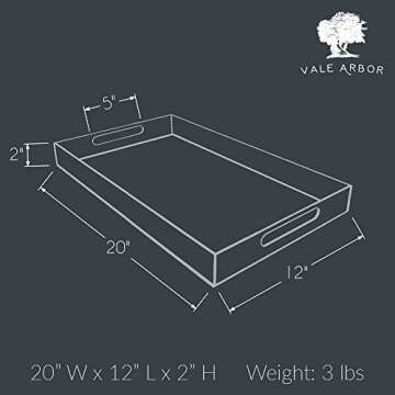 Vale Arbor Clear Acrylic Serving Tray for Vanity, Bathroom, Ottoman, Desk and Décor with Handles (Rectangle, Large)