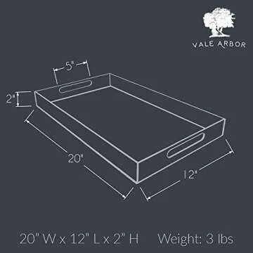 Vale Arbor Clear Acrylic Serving Tray for Vanity, Bathroom, Ottoman, Desk and Décor with Handles (Rectangle, Large)