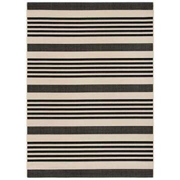 SAFAVIEH Courtyard Collection Area Rug - 5'3" x 7'7", Black & Bone, Stripe Design, Non-Shedding & Easy Care, Indoor/Outdoor & Washable-Ideal for Patio, Backyard, Mudroom (CY6062-216)