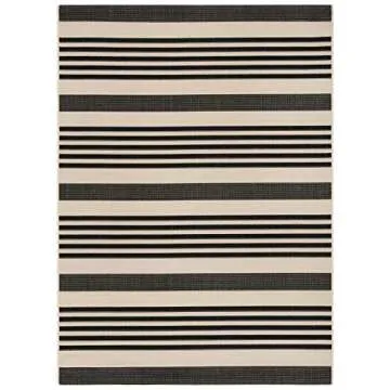 SAFAVIEH Courtyard Collection Area Rug - 5'3" x 7'7", Black & Bone, Stripe Design, Non-Shedding & Easy Care, Indoor/Outdoor & Washable-Ideal for Patio, Backyard, Mudroom (CY6062-216)