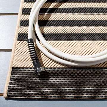 SAFAVIEH Courtyard Collection Area Rug - 5'3" x 7'7", Black & Bone, Stripe Design, Non-Shedding & Easy Care, Indoor/Outdoor & Washable-Ideal for Patio, Backyard, Mudroom (CY6062-216)